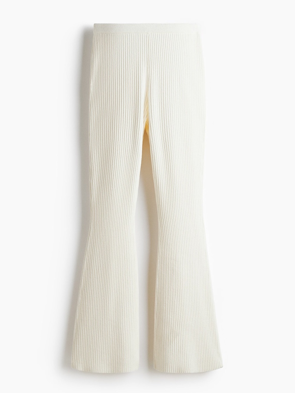 H&M Cream Ribbed Flare Knit Pants | Stretch Wide Leg Lounge Pants